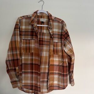 Plaid Universal Thread Target Button-Up Shirt in Orange and Brown